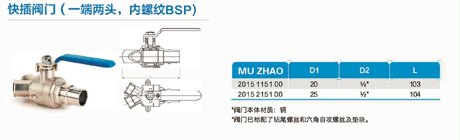 一端两头内螺纹BSP头快插阀门